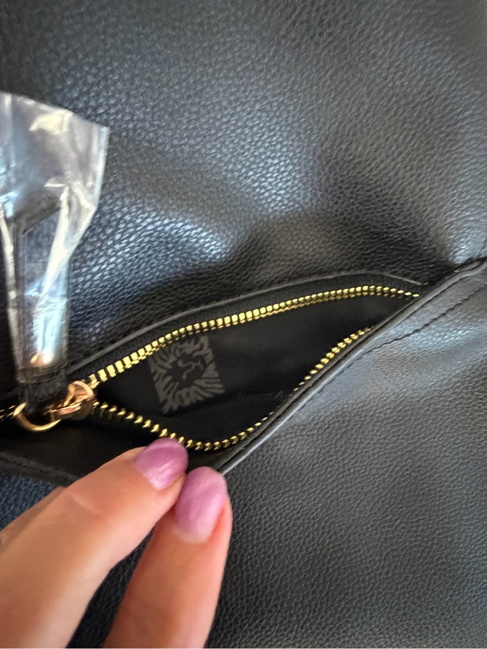 Anne Klein Black Leather Slouch Shoulder Bag with Gold AK Logo - Picture 9 of 11